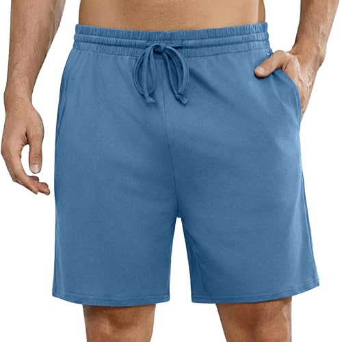 Bresdk Bas de Pyjama Pantalon de Pyjama Court Homme Short Pyjama Homme Sommeil Coton pour Hommes Pantalon de Détente Loisirs Ete Vêtement de Nuit Bleu XL