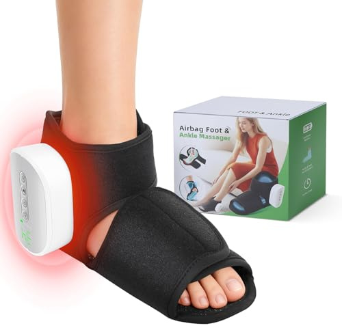 Masajeador de Pies Eléctrico 3 en 1, Masajeador Pies Electrico con 4 Modos de Vibración, 4 Niveles de Calor, Tobillera Térmica Inalámbrica para Circulación y Alivia el Dolor de Pies