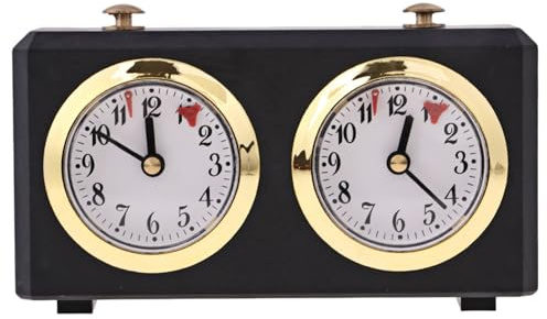 Sveglia analogica Orologio da scacchi meccanico classico, non sono necessarie batterie, timer di gioco analogico con doppi quadranti per scacchi, Go, Shogi, design nero vintage per giochi da tavolo d