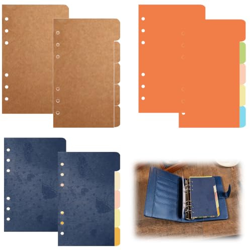 YiiHHooN 30 Piezas Separadores A5 para Carpetas de Anillas, Hojas Separadoras Multicolor con 6 Agujeros y Papel Kraft, Separadores para Carpetas y Planificadores A5 para Documentos de Oficina