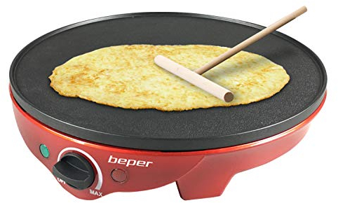 BEPER BT.700Y Crepiera Elettrica, 1300 W, Plastica, Alluminio pressofuso, rivestimento Antiaderente, Rosso/Nero