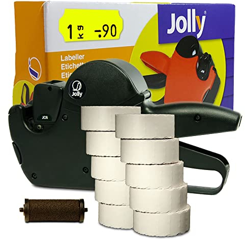 Preisauszeichner Set Jolly C6 inkl. 10 Rollen 26x12 Preisetiketten - leucht-gelb permanent + 1 Farbrolle | Auszeichner Jolly | HUTNER
