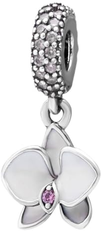 Pandora 925 Sterling Silver Orkidé Blomma Årsdag Jul Hjärta Kärlek Berlock För Armband (Vit)