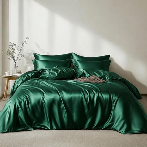 Lanqinglv - Biancheria da letto in raso, 135 x 200 cm, 2 pezzi, con federa 50 x 75 cm, colore: lilla, Microfibra, verde scuro, 155x220cm+80x80cm*1