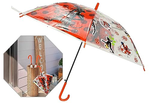 Miraculous Ladybug Parapluie Classique 45,7 cm - Pour Enfants, Garçons et Filles - Ouverture et Fermeture Manuelles - Pour la Pluie et l'Été