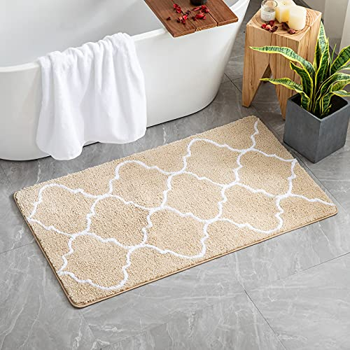 MIULEE Badematte rutschfest Badteppich Waschbar Badvorleger Badzimmermatte Weich Mikrofaser Duschvorleger Fußmatte Dekorativ Teppich Marokko Badezimmerteppich Badezimmer Wohnzimmer 70x120cm Beige