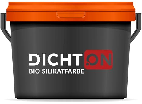 DICHTON Bio Silikatfarbe innen 10l Weiß Innensilikatfarbe - Wandfarbe, Mineralfarbe für Beton, Gips, Putz, Raufaser in Bad, Küche, Garage - allergieneutral, waschbeständig, hochdeckend D.45W