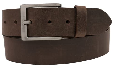 AnnaMatoni Herren Leder Gürtel in Rind Leder 3,3mm stark Vintage Look mit Metall Dorn Schließe in antik schwarz siber gebürstet(Nickelfrei) 4cm Breit Herren Ledergürtel (braun 690, TW95)