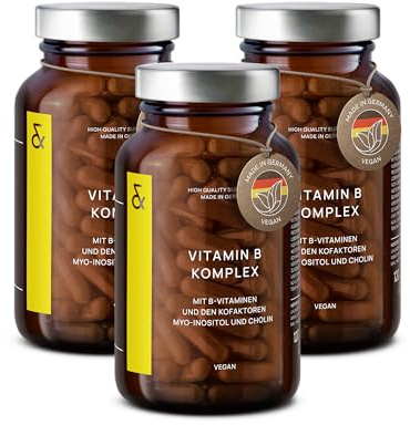 CLAV® Vitamin B Komplex – 360 vegane Kapseln (3er Set) – alle 8 B-Vitamine & Kofaktoren – Vit B1, B2, B3, B5, B6, B12 Methylcobalamin, Biotin & Folsäure – hochdosiert & vegan
