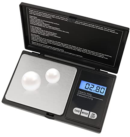 KEWUZY Taschenwaage, 500g / 0,01g Digitalwaage Grammwaage Feinwaage Goldwaage Münzwaage mit Tara Funktion 6 Wiegeeinheiten und LCD-Anzeige Digitalwaage Schwarz