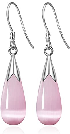 CERSLIMO Silver Drop Earrings for Women, Long Dangle Earrings with White Opal Stone | White Gold Plated Water Drop Dangly Earrings Jewellery Gifts for Christmas Birthday Teardrop Dangling Earrings