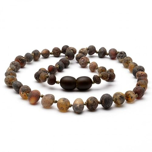 Amber Seven: Unpolierte grüne baltische Bernsteinkette | 38 cm | 5 mm Bernsteinperlen | Unisex, Erwachsene, Halskette