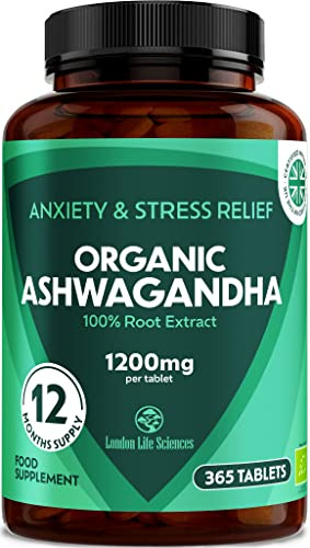 Organic Ashwagandha 1200mg – 365 Tablets (Full Year Supply) – High Strength Root Extract – Certified Organic, Vegan & Non-GMO Adaptogen – London Life Sciences
