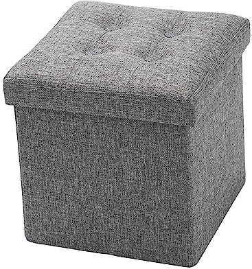 Oak & Tea Ottoman Storage Bench Padded, Foldable Storage Box with Lid, Foot Stool with Storage, for Kids Toys Bedroom Hallway Living Room Grey 30x30x30cm