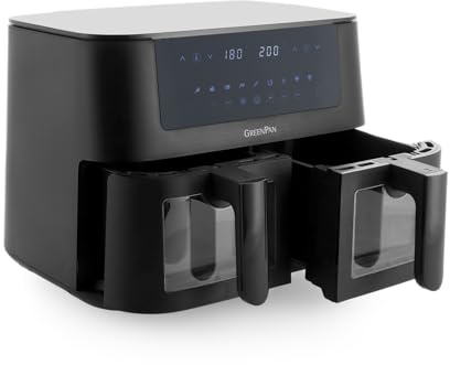 GreenPan Bistro Airfryer XL 11in1,2 oljefria fritöskorgar (2 x 4L), PFAS-fri keramik, non-stick, snabb uppvärmning, multifunktionella förinställningar, automatisk avstängning, LED-display, svart
