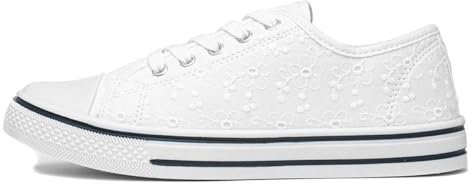 Red Fish Meru Womens White Floral Canvas Shoe - Size 6 UK - White