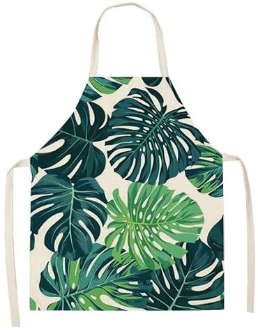 HJOSWVNS Delantal Cocina Hombre Hojas De Palma Tropicales Delantal Cocina Mujer Algodón Cáñamo Delantales de Cocina Antimanchas Delantal Hombre Ajustable Delantal Cocina Resistente Desgaste 38x47cm
