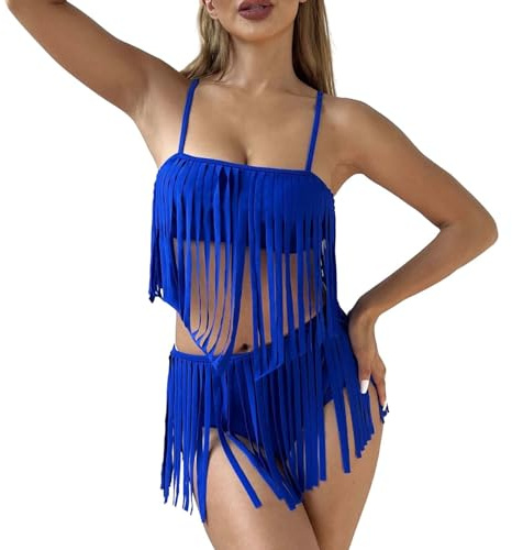 Dinglong Tunica Copricostume da Bagno Separato con Frange Sexy in Tinta Unita in 2 Pezzi da Donna Tunica Costume Nero Intero Slip Costume Donna Costume Bagno Donna Costumi da Bagno Costume da Bagno