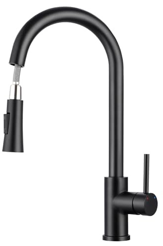 BONADE Rubinetto da cucina nero, girevole a 360°, con doccetta estraibile, ad arco alto, miscelatore da cucina con doccetta 2 modalità, miscelatore monocomando in acciaio inox 304