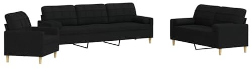 vidaXL Soffgrupp med kuddar 3 delar svart tyg, soffgrupp, vardagsrumssoffa, tygsoffa, soffgrupper, vardagsrumssoffor, tygsoffor