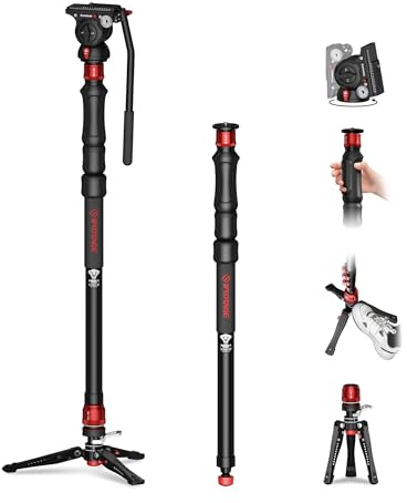IFOOTAGE Cobra 3 Strike Monopié A150S con cabezal fluido K5S Komodo, cabezal de video, base de bloqueo de pedal, ajuste de altura en un solo paso, carga máxima de 5 kg