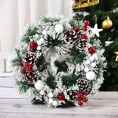 SURPZON Christmas Wreath Natural Pine Cone and Berry Decorated Wreath Xmas for Front Door, Door Hanging, Window Wall