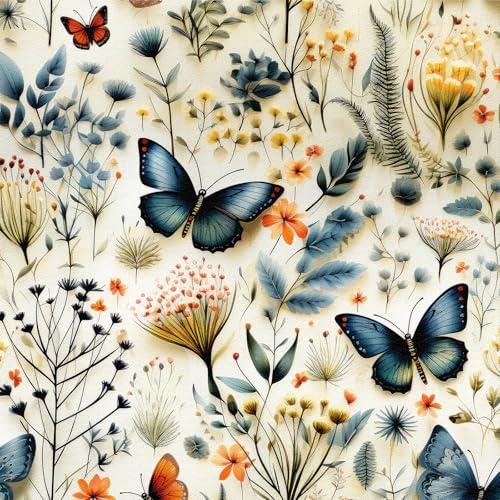 LZH-LP Papel Tapiz Autoadhesivo, 44x300CM Diseño de Mariposas y Flores Papel Tapiz Blanco Despegable Película de Vinilo Removible para Sala de Estar Dormitorio