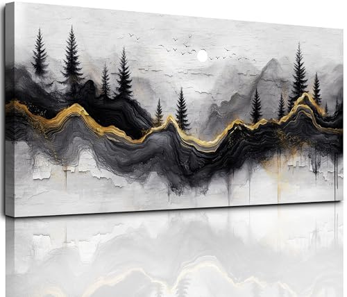 MHARTK66 Quadri Moderni Soggiorno Grandi, 50x100 cm Stampe da Parete Foresta Astratta Oro Nero, Quadro Camera da Letto Su Tela Decorazioni Parete Bagno Ufficio Sala Da Pranzo