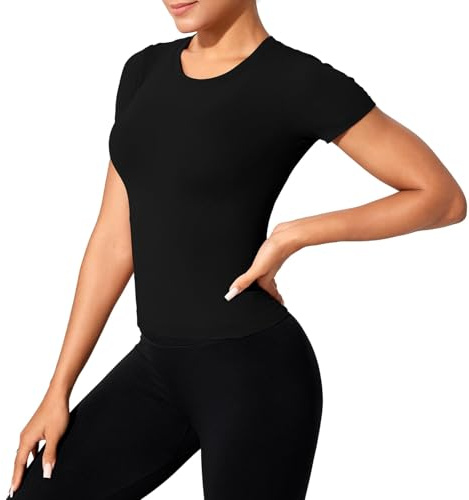 XDSP Maglietta Sportiva Donna Magliette Donna Manica Corta Camicia da Yoga Girocollo Palestra Corsa Traspirante Asciugatura Rapida Top Elastico Manica Corta T-Shirt Gym Jogging Running Fitness