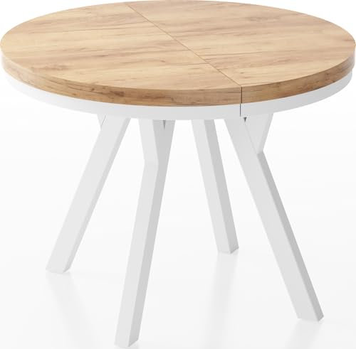 WFL GROUP Table à Manger Extensible Ronde Designer - Style Loft, Industriel, Peu Encombrant - Pieds Blanc - 100 à 200 Cm - pour 5-10 Personnes - Fabriqué en UE - Chêne Wotan - 200 Cm