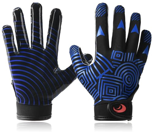SPOMAT Pro 2.0 Youth Football Gloves Kids and Toddler Tacky Silicone Grip Receiver Gloves, Rocket Blue Ripples XS/S