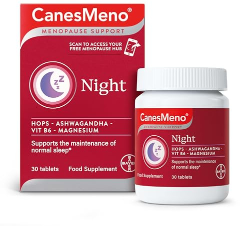 CanesMeno Menopause Support Night 30 Tablets, containing Hops, Ashwagandha, Vitamin B6 and Magnesium