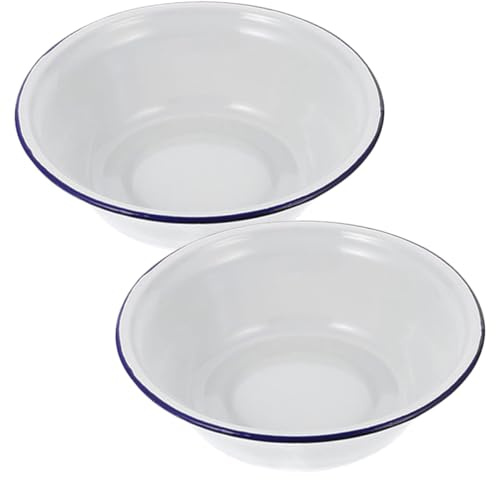 Mipcase Data [ Ciotola Smaltata D'epoca Multiuso Per Zuppa e Impasti, Bacinella Smaltata Liscia Da Cucina 22 Cm Bianca, Set Da 2 Pezzi Per Mescolare Frutta e Verdura