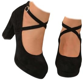 Élégantes Chaussures à Talons Hauts en Daim pour Femme, Escarpins Dirndl Décontractées avec Boucle à Sangle Croisée à La Mode, Mary Jane Traditionnelles Bavarois pour Femme Oktoberfest