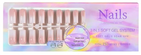 YUMILI 5 colores degradados, puntas de uñas de gel suave, capa base preaplicada y base de punta, uñas postizas prefabricadas, 15 tamaños (03)