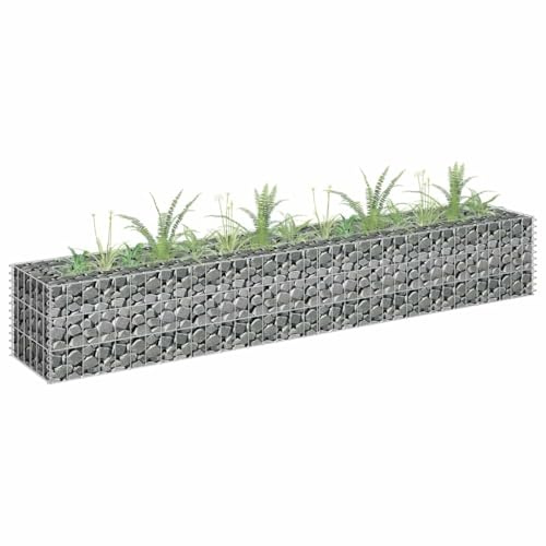 Mokuyary Letto rialzato per gabbioni in acciaio zincato, 180 x 30 x 30 cm, fioriera da giardino, vassoio per piante grasse, terrazza, patio, balcone