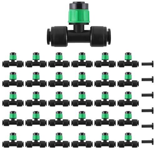 Kalolary Emisores de Riego por Goteo, 30pcs Conexión Rápida de Goteadores de Agua Ajustables de 360 Grados con Enchufes de 6pcs, para Tubos de 1/4, Goteadores de Riego para Jardín (Green-Vortex)