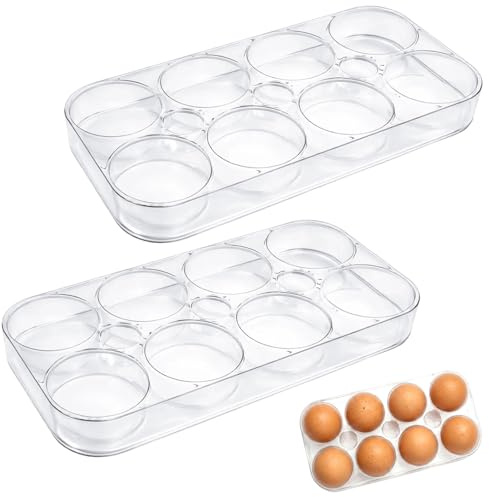 2 Pack Egg Storage, Egg Holder Storage for Kitchen Organisation and Refrigerator Use, Space-Saving Fridge Egg Tray with Compact Design, White Plastic Egg Holder for Home and Picnic Needs