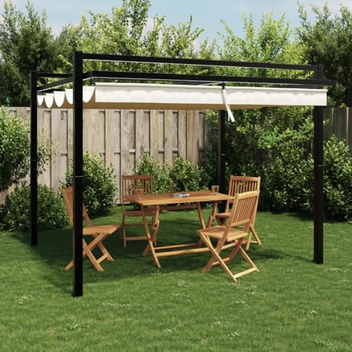 Nqyjm Utomhus trädgårdsmottagningstält trädgårdspaviljong med infällbart tak kräm 3 x 3 m aluminium, lusthus tält för bröllop, fester, camping, kommersiella evenemang