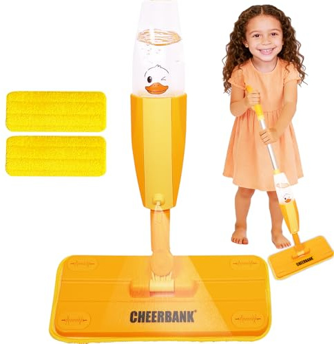 CHEERBANK Kids Cleaning Set, Toddler Spray Mop for Age 2-5 Year, Montessori Toy for Kitchen Pretend Play, Birthday for Boys Girls (2 Washable Pads)