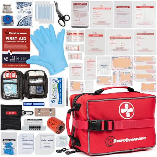 Surviveware 238 Pcs Comprehensive Premium Survival First Aid Kit - Medical Emergency Kit for Travel Camping Gear, Home Essentials & Outdoor Emergencies - Survival Kit