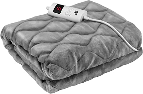 MT MALATEC Heizdecke Elektrische Kuschelheizdecke 180X130cm mit 6 Leistungsstufen Abschaltautomatik und Überhitzungsschutz Waschbar Grau 8817