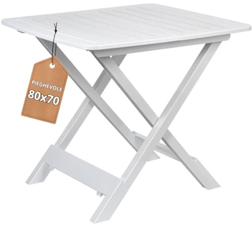 Tomiglio Gartenmöbel Klapptisch, klappbar, aus Kunststoff, Holzoptik, 79 x 72 x 70 cm, Weiß