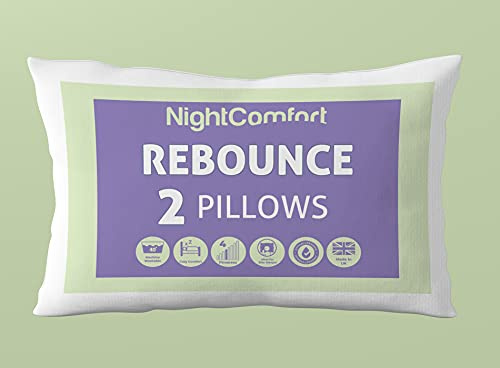 Night Comfort Medium Support Standard Pillow Perfect for Back and Side Sleepers - Hypoallergenic Silky Microfibre Rebounce Pillow, Hollowfibre Filled (Pack of 2)
