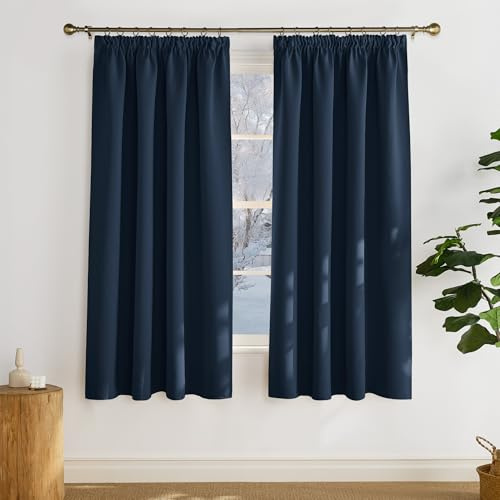 PONY DANCE Bedroom Curtains for Rail System, Set of 2, H 175 x W 140 cm, Opaque Ruffle Tape, Blackout Curtains, Thermal Curtain, Cold Protection, Ruffle Tape, Dark Blue