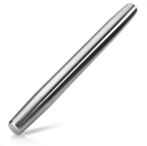 com-four® Premium Teigroller - Nudelholz aus rostfreiem Edelstahl - spülmaschinengeeigneter Roller für Pizzateig, Nudelteig, Keksteig, Fondant, Wan-Tans und mehr (silberfarben - konische Enden)