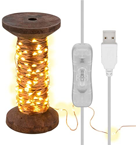 goobay 60342 Guirlande lumineuse LED Bobine de fil, grande/lampe décorative rétro/décoration d'intérieur stylée/lumière blanche chaude et apaisante/bois véritable