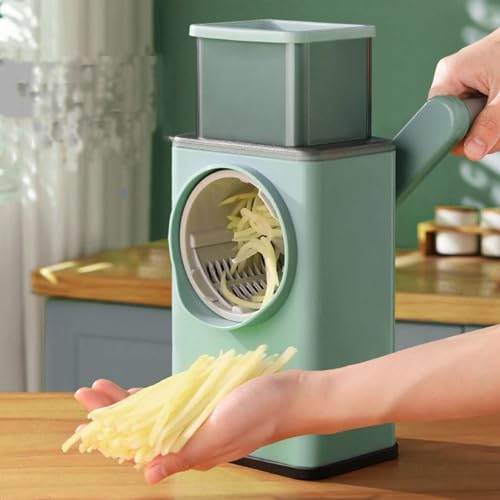 MOUMOUTEN Coupeur Rotatif Manuel, Râpe à Fromage, Coupe-légumes, Coupe-râpe Avec 4 Lames, Râpe à Tambour à Légumes Avec Pieds à Ventouse