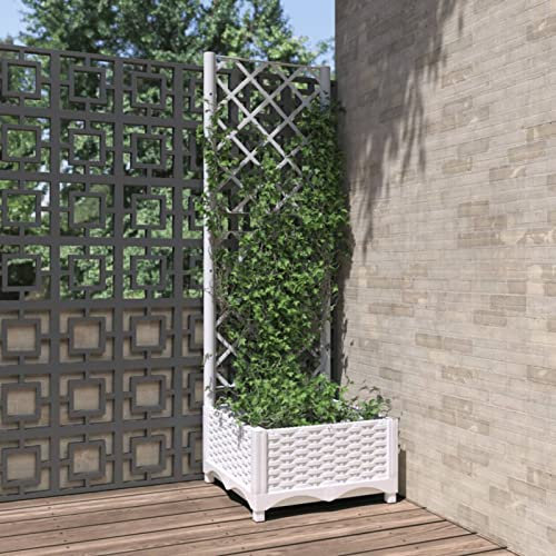 Tidyard Jardinera con Enrejado Hellbrunn | Jardinera con Celosia | Macetero con Enrejado,Maceta Planta Caja Flores Pérgola Soporte para Balcón y Jardín Decoración Blanco 40x40x121,5 cm