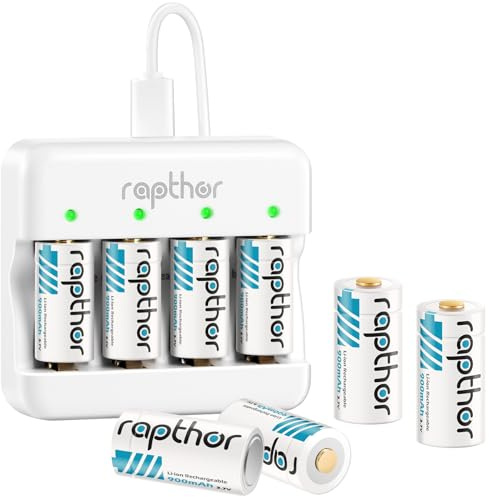 Rapthor Batteries Rechargeables 900mAh 123A 3.7V pour caméra de sécurité sans Fil Compatible avec Arlo VMC3030/VMK3200/VMS3330/3430/3530, système d'alarme à capteur Intelligent